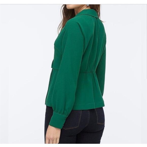 J.Crew Women's 4 Faux Wrap Blouse 365 Crepe Kelly Green Preppy Chic Size 12 - Picture 2 of 11